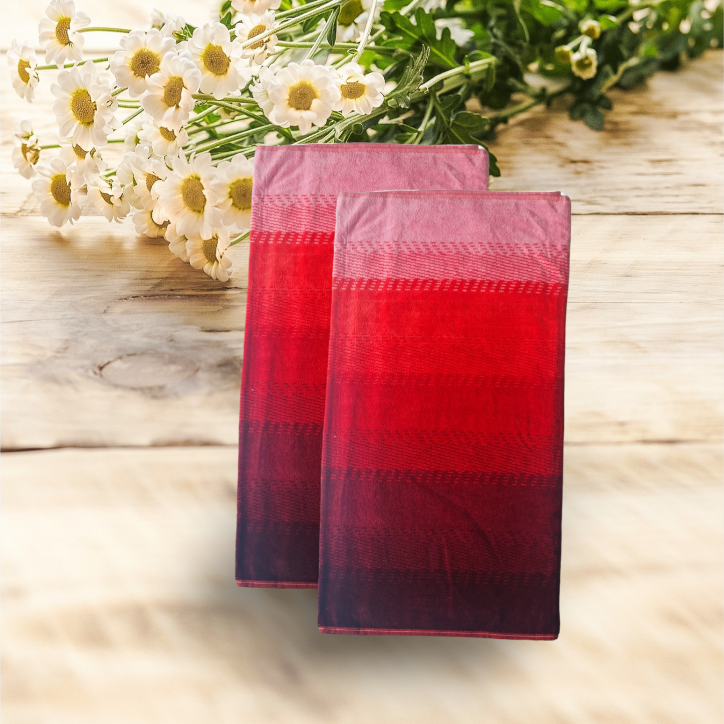 Ombre Cotton Hand Towels -Red (Pair)