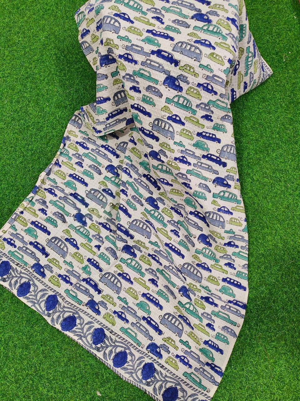 Kids Handblock Printed Waffle Towel-Happy Wheels