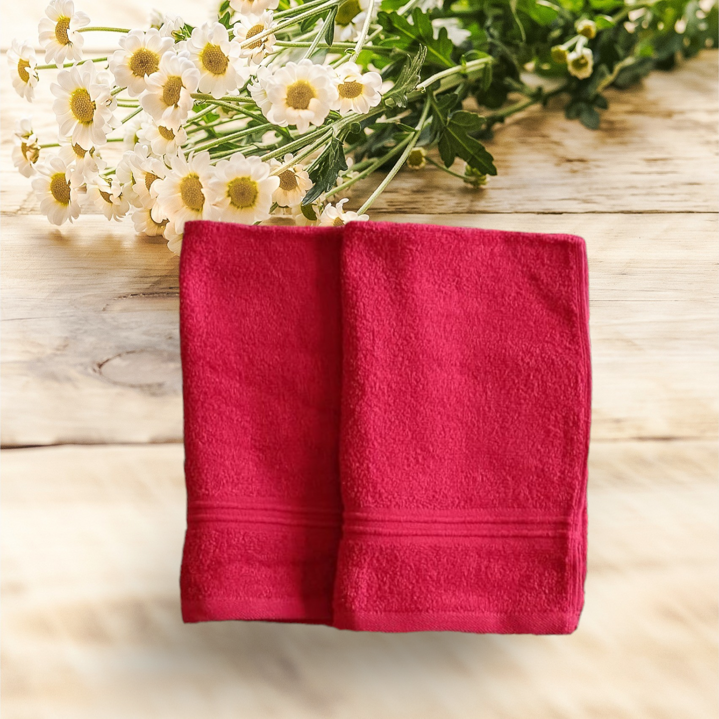 Premium Cotton Hand Towels- Red (Pair)