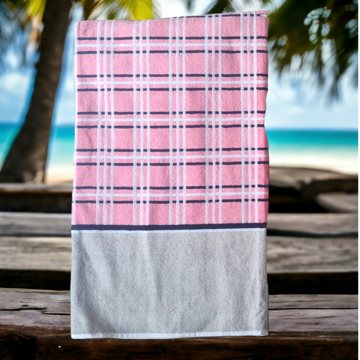 Checks Cotton Bath Towel -Pink