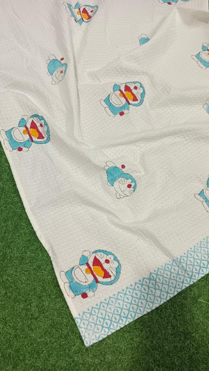 Kids Handblock Printed Waffle Towel-Doremon Buddy