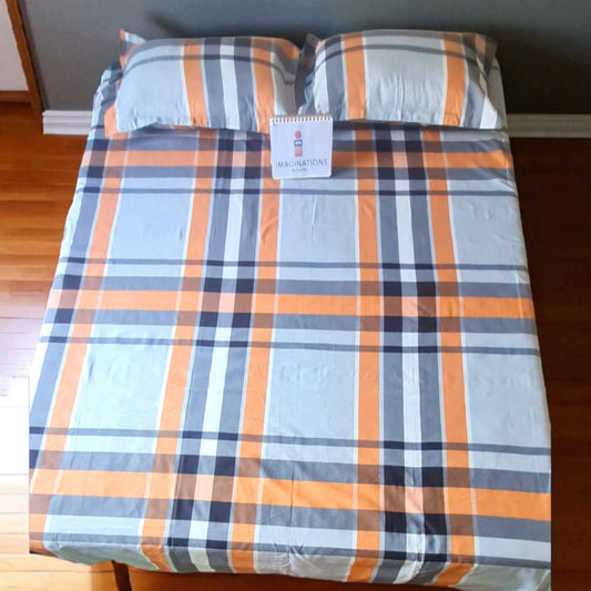 Geometric King Glaze Cotton Bedsheet — Peach