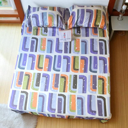 Geometric King Glaze Cotton Bedsheet — Multicolour -M02