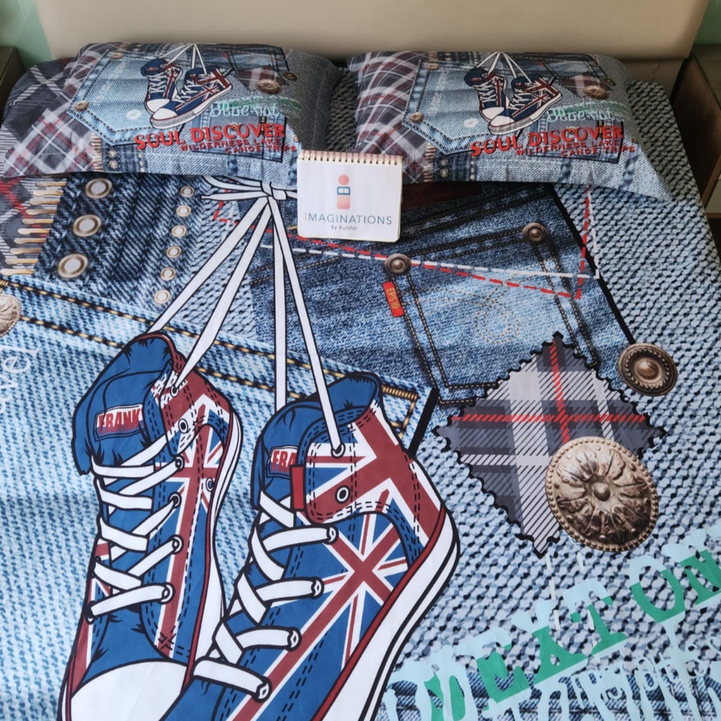 Denim Shoe  King Glaze Cotton Bedsheet —Blue