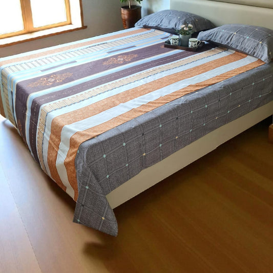 Geometric King Glaze Cotton Bedsheet — Multicolour -M03