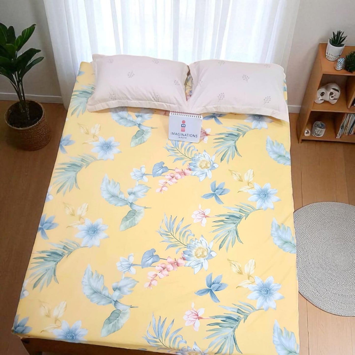 Floral King Glaze Cotton Bedsheet — Yellow