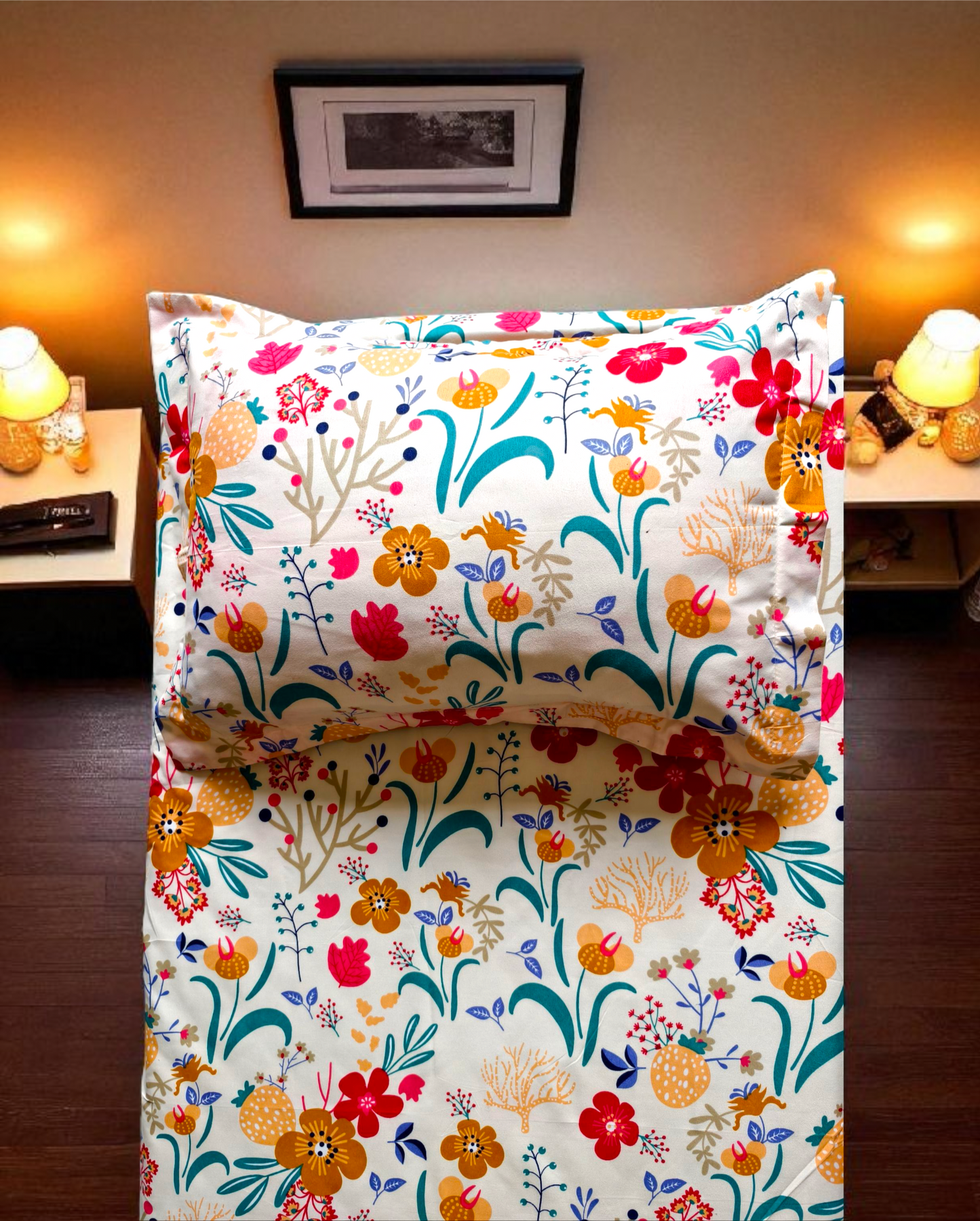 Floral Single Glaze  Cotton Bedsheet — Multicolour