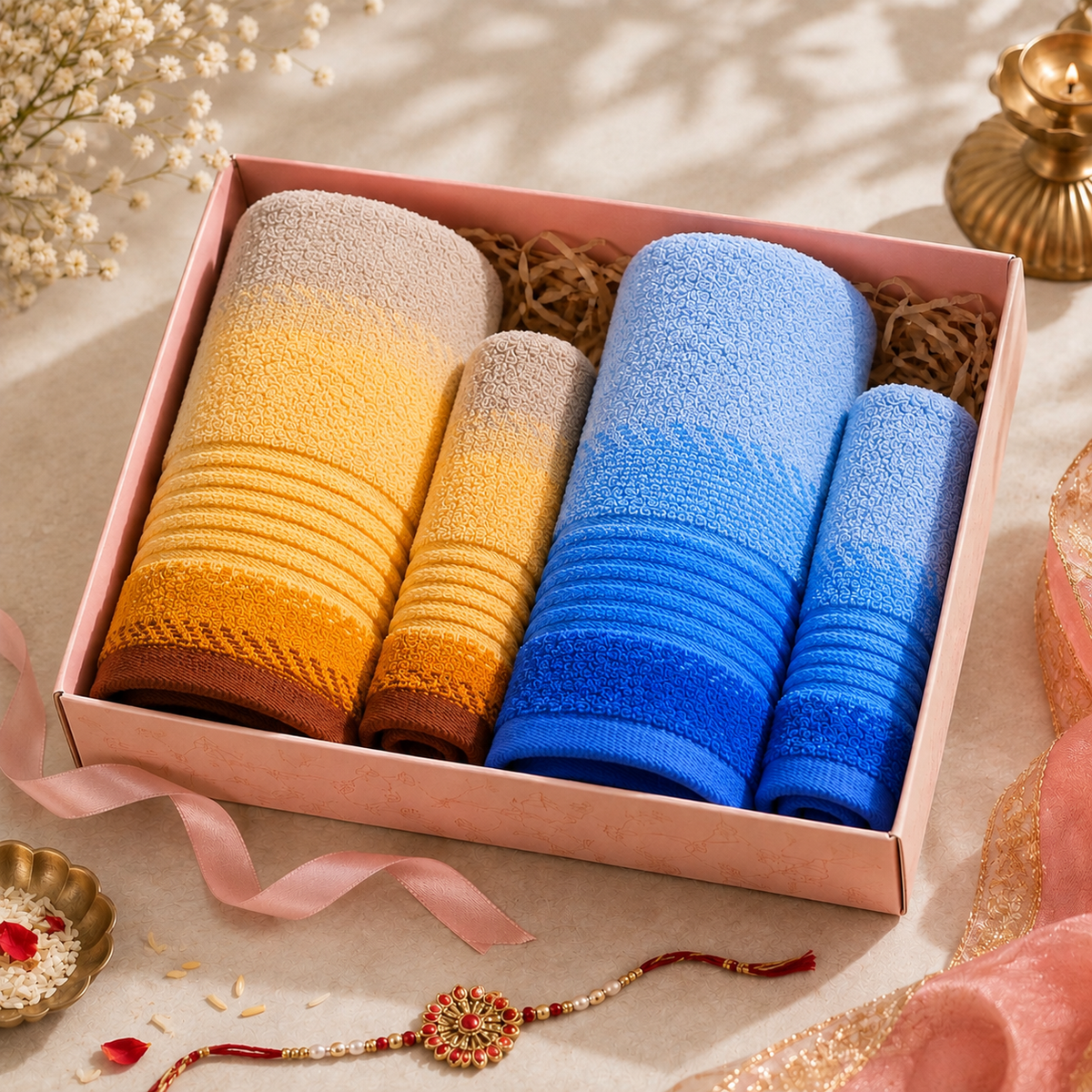 Bath Linen Jodi Hamper- Ombre Yellow & Ombre Blue (2+2)