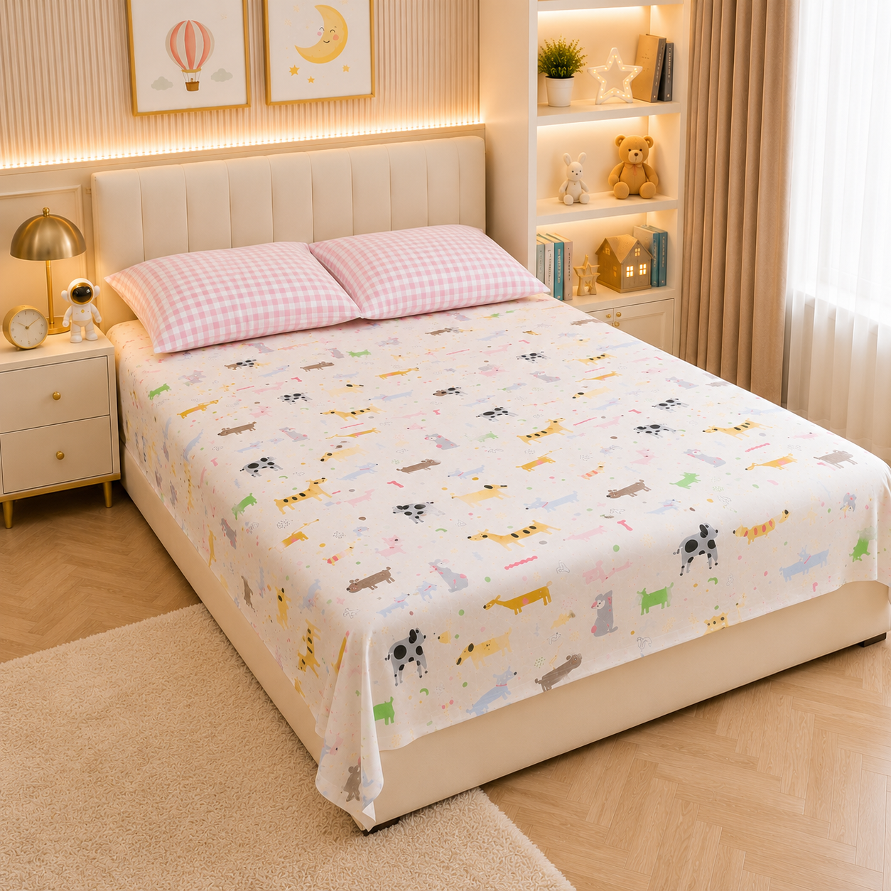 Puppy Love  Kids King Pure Cotton Bedsheet-White