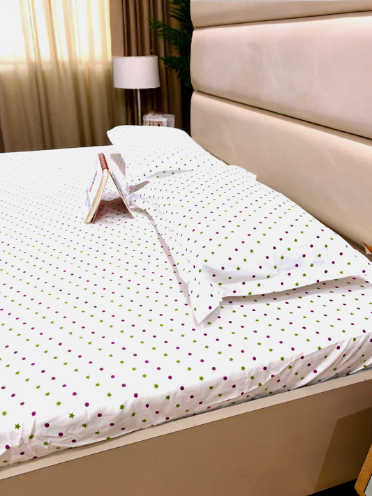 Geometric Queen Glaze  Cotton Bedsheet — Dots and Stars