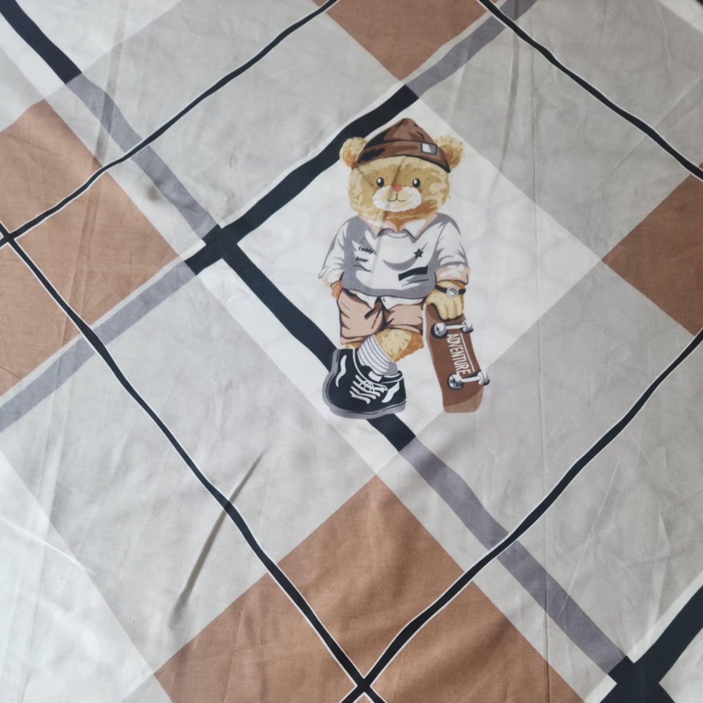 Wild Bear Kids King Pure Cotton Bedsheet- Multicolour -Brown
