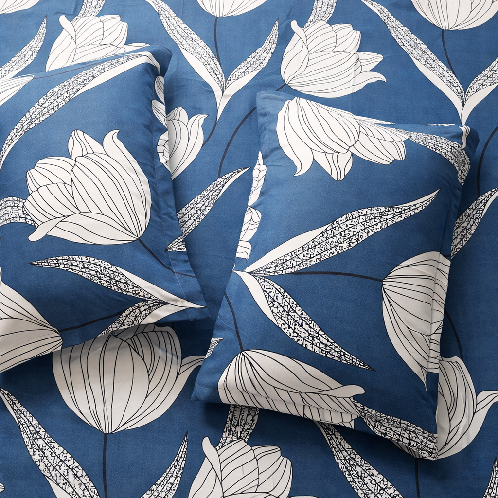 Floral Queen Glaze  Cotton Bedsheet —Aqua Flowers