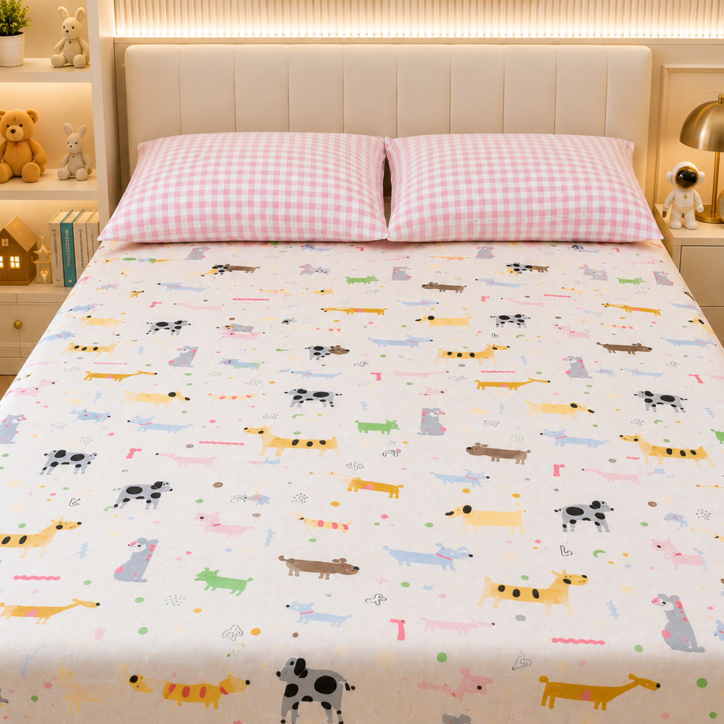 Puppy Love  Kids King Pure Cotton Bedsheet-White