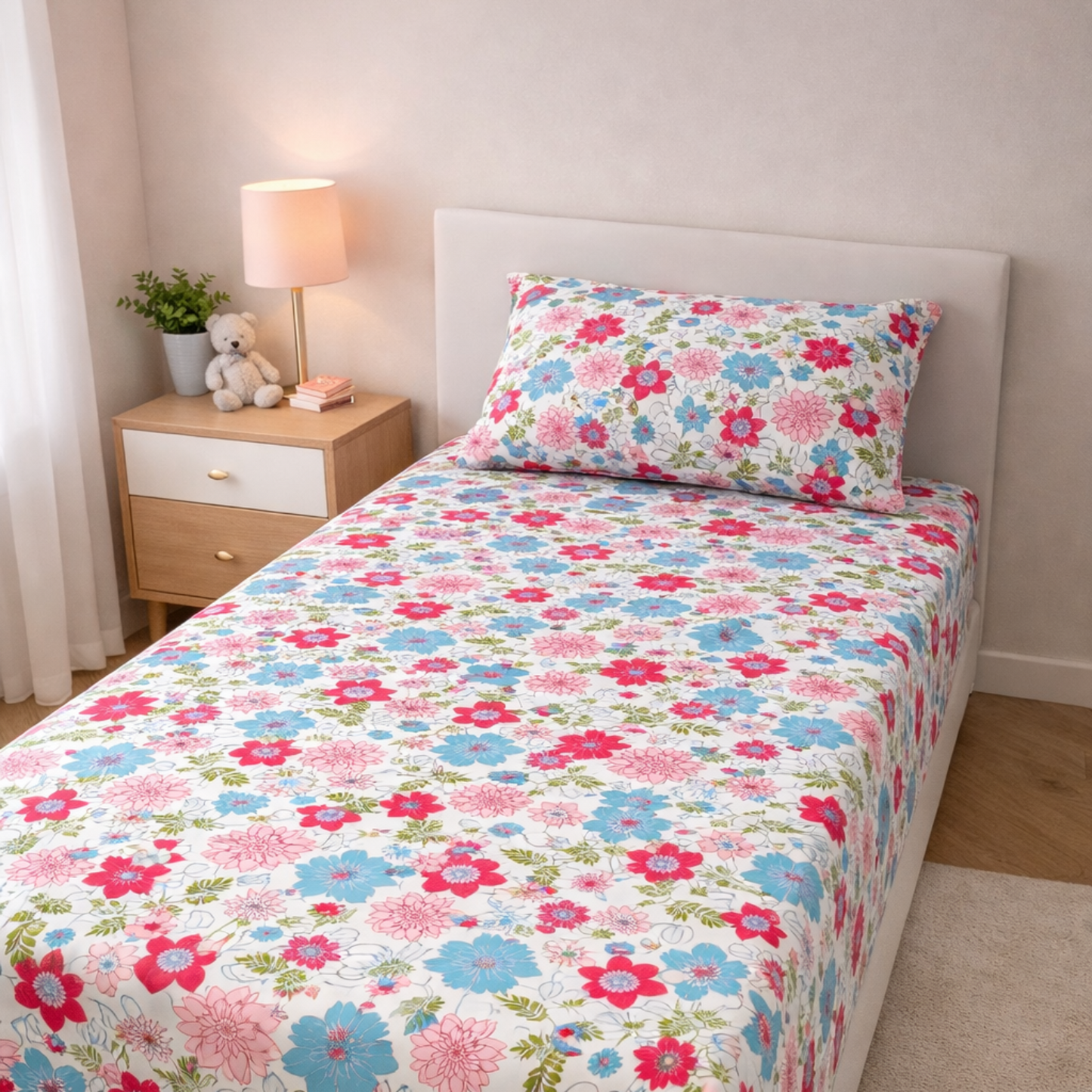 Floral Single Pure Cotton Bedsheet — Pink