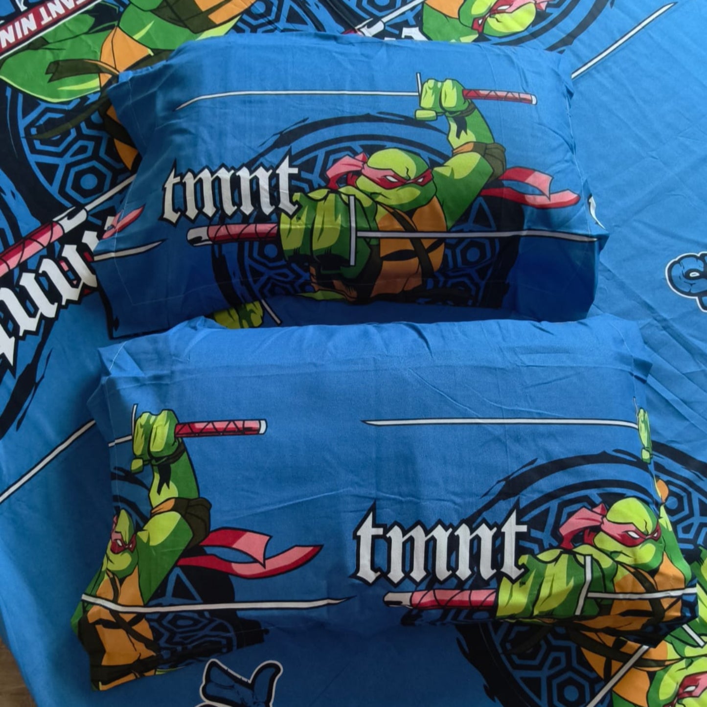 Kids Queen Glaze  Cotton Bedsheet —Blue Ninja Turtles