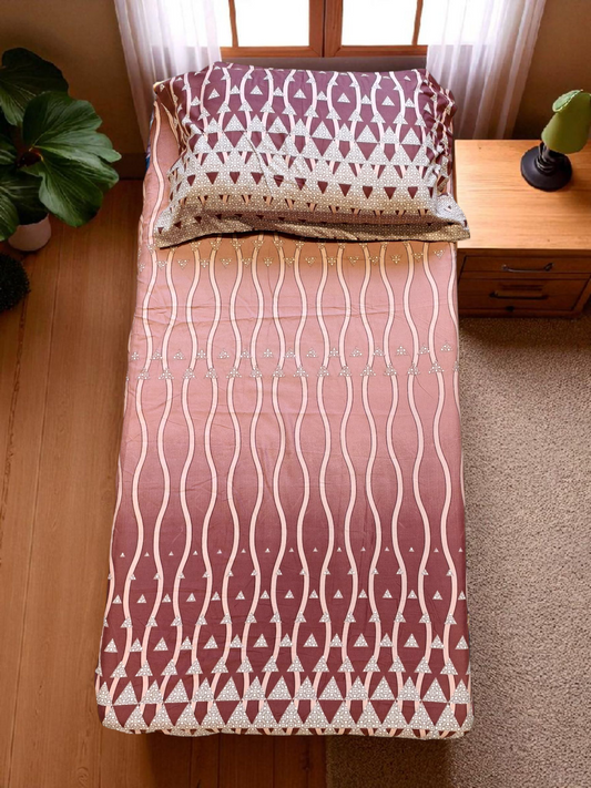 Geometric Single Glaze  Cotton Bedsheet — Brown