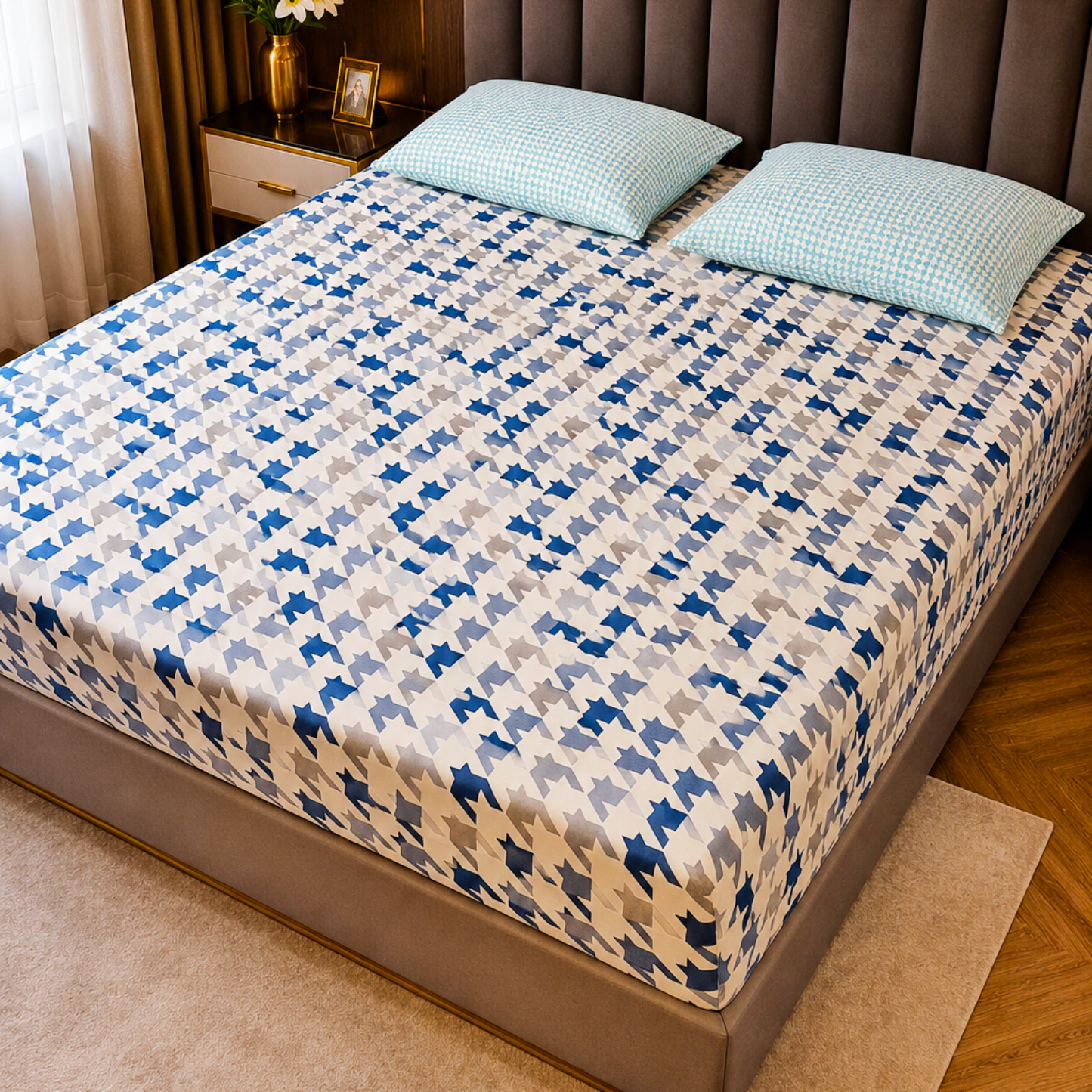 Geometric King Pure Cotton Bedsheet —Checkered