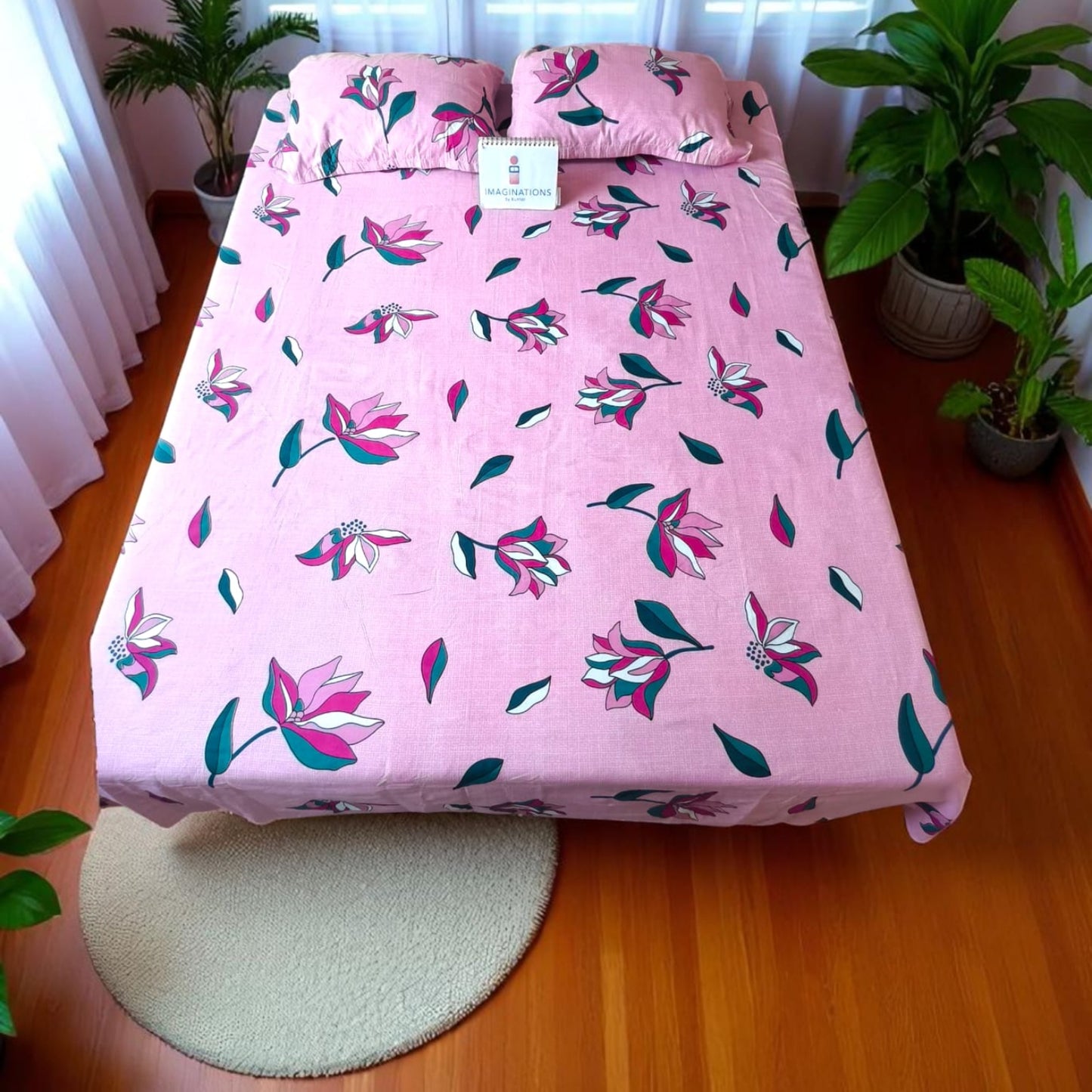 Floral Queen Glaze  Cotton Bedsheet — Pink