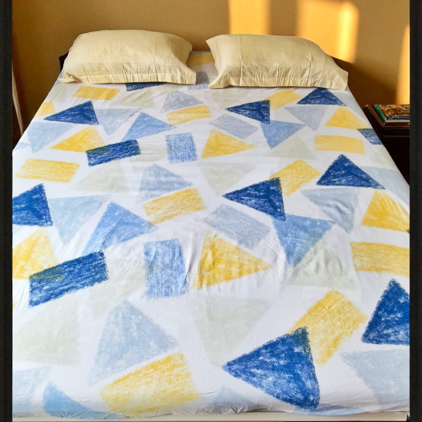 Geometric Queen Pure Cotton Bedsheet — Blue