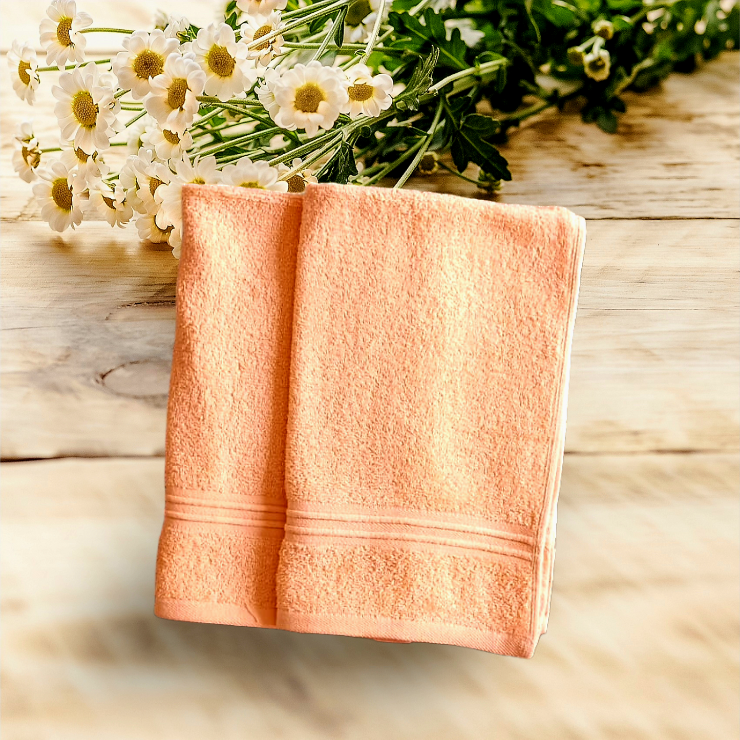 Premium Cotton Hand Towels-Light Peach (Pair)