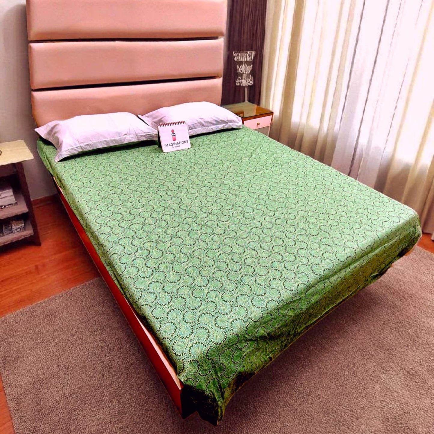 Geometric King Pure Cotton Bedsheet — Green