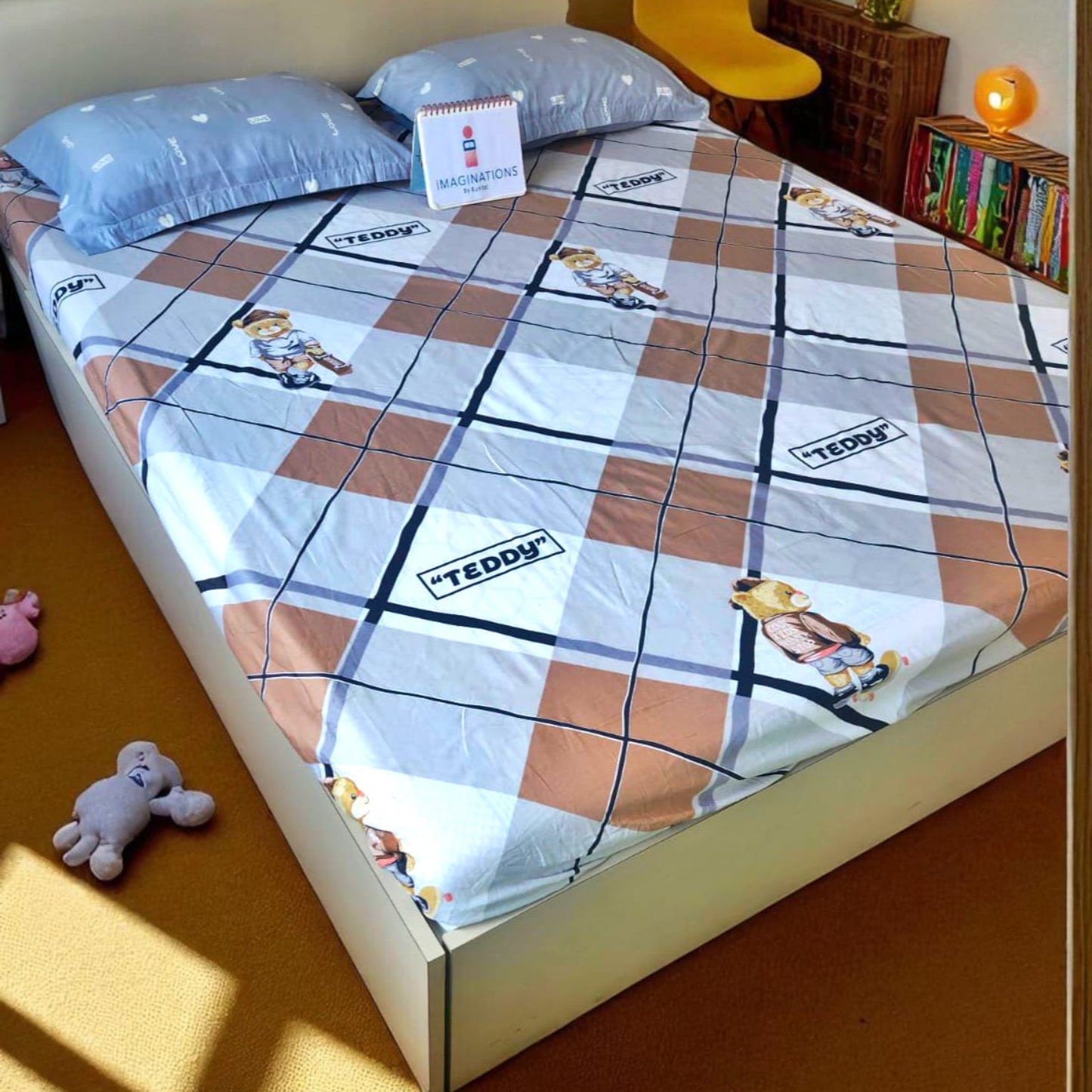 Wild Bear Kids King Pure Cotton Bedsheet- Multicolour -Brown