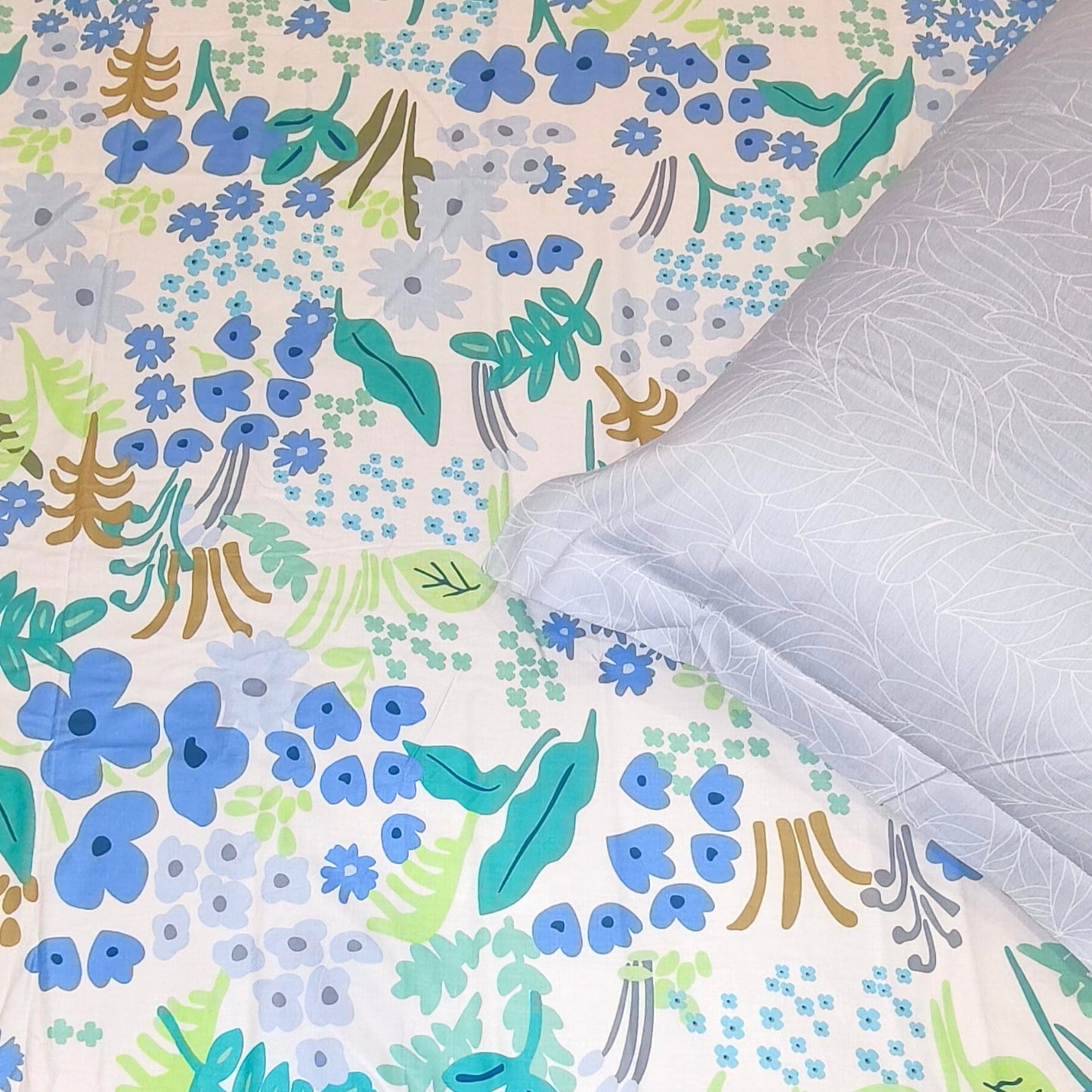 Floral King Pure Cotton Bedsheet —Aqua