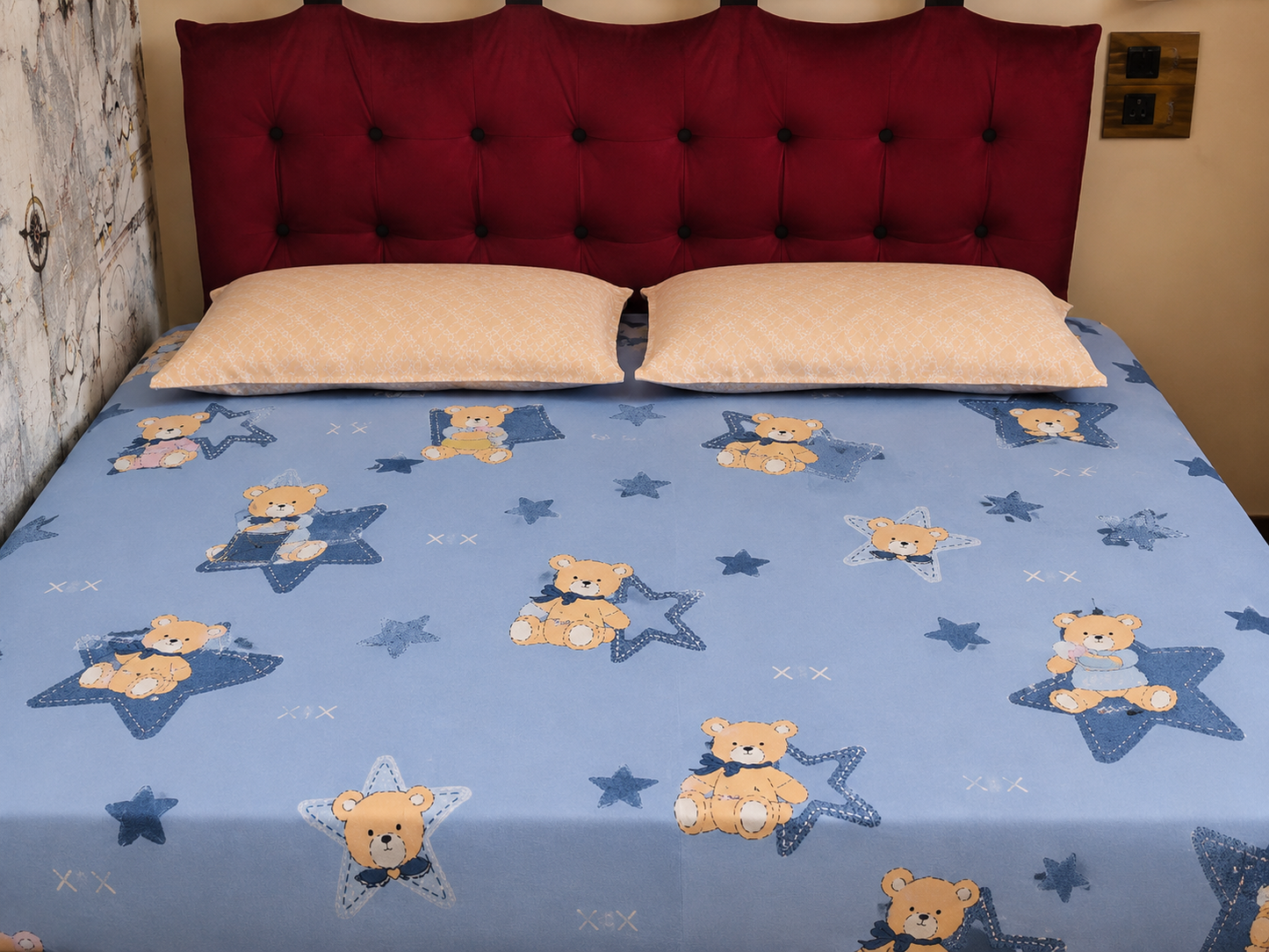 Blue Teddy  Kids King Pure Cotton Bedsheet