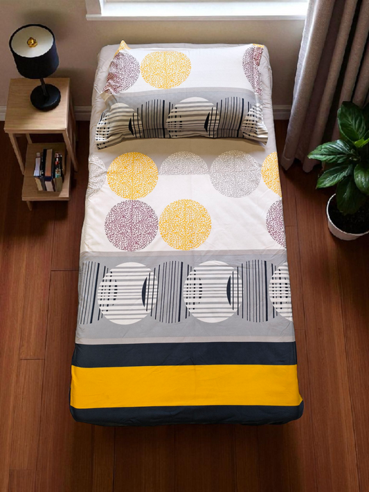 Geometric Single Glaze  Cotton Bedsheet — White