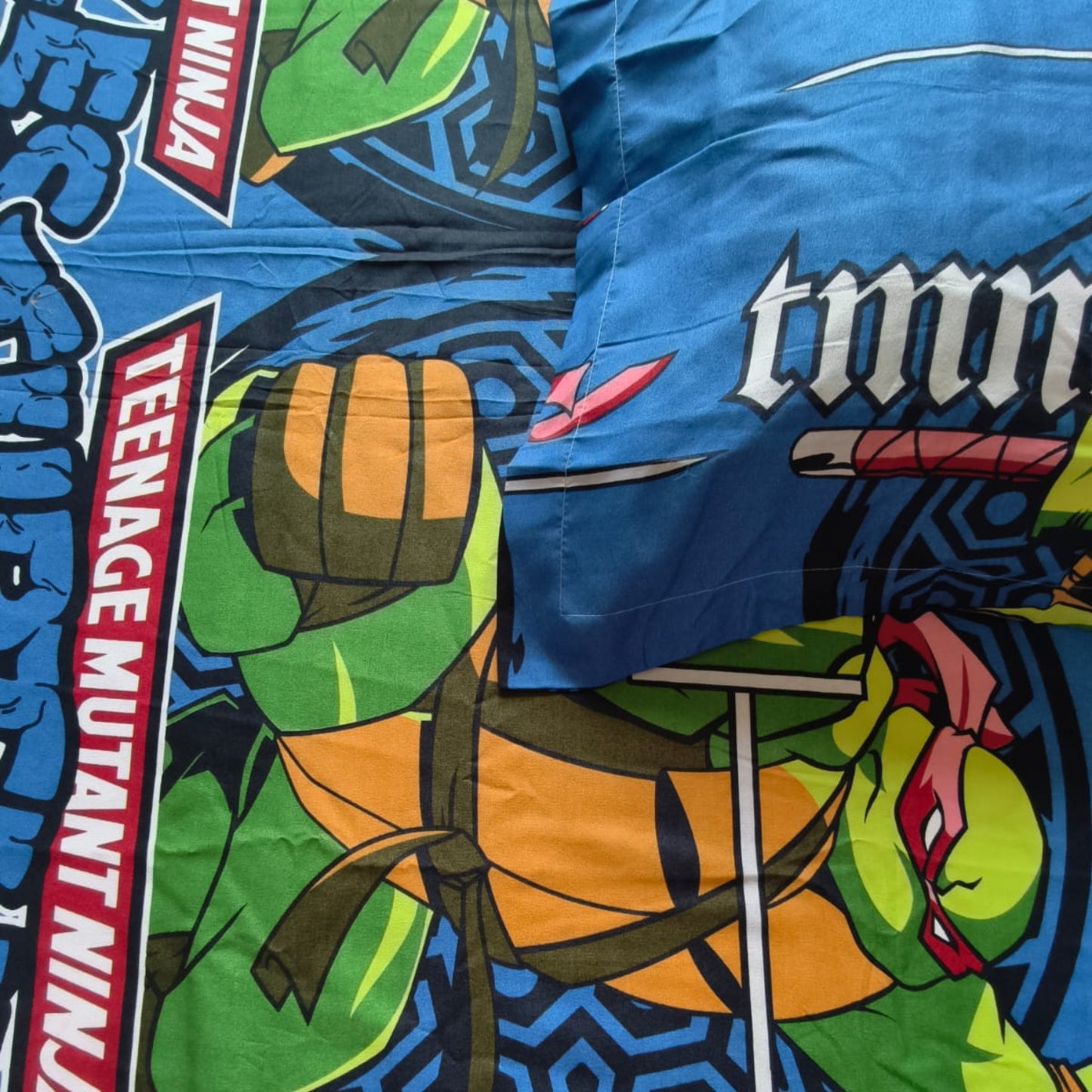 Kids Queen Glaze  Cotton Bedsheet —Blue Ninja Turtles