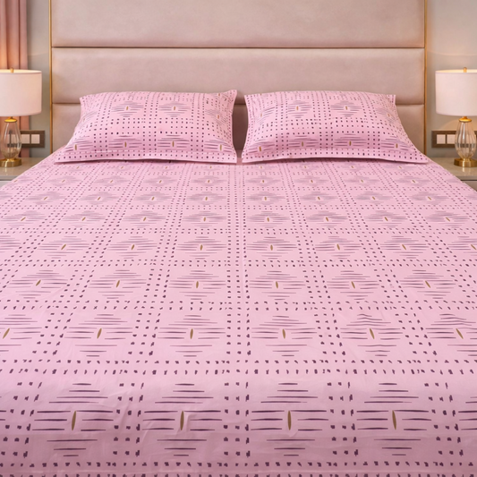 Geometric Queen Glaze  Cotton Bedsheet —Pink