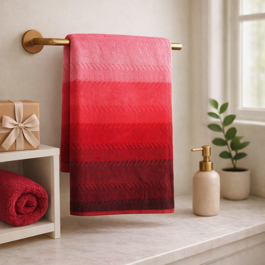Ombre Cotton Bath Towel-Red