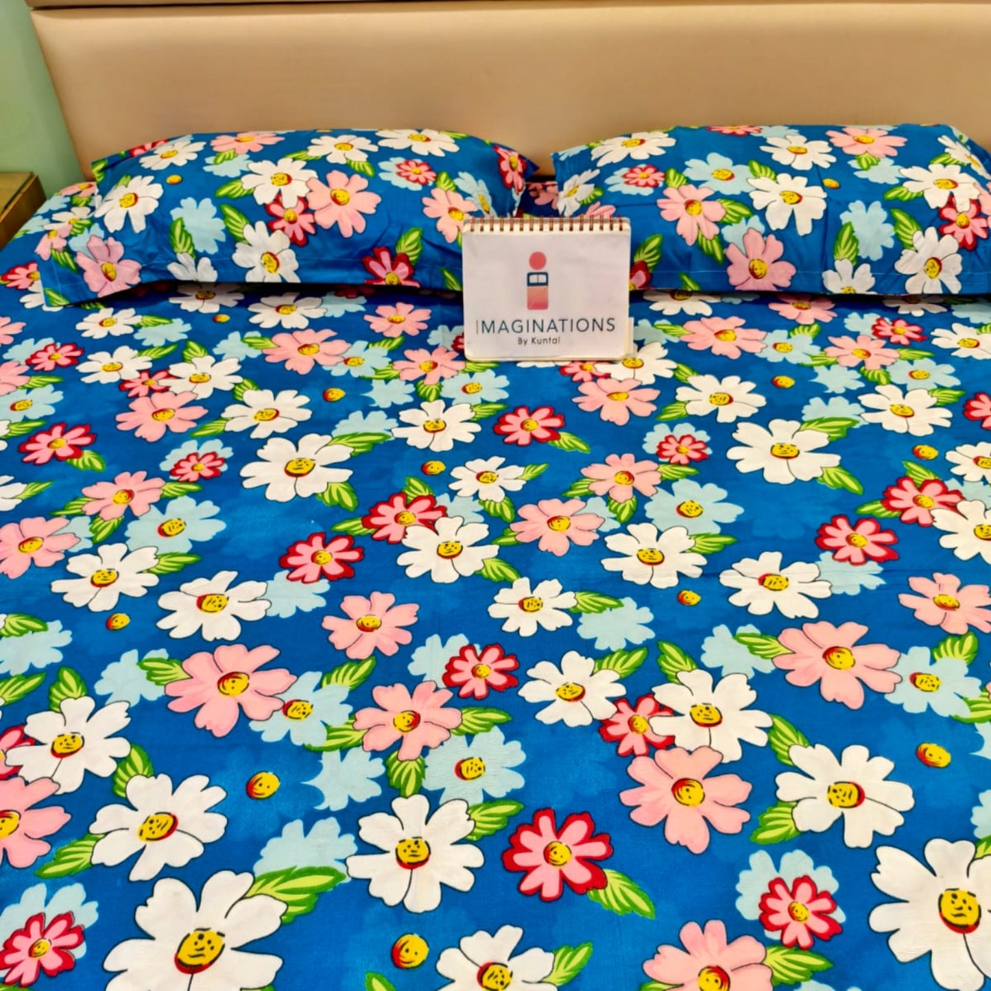 Floral Queen Glaze  Cotton Bedsheet — Blue- G05