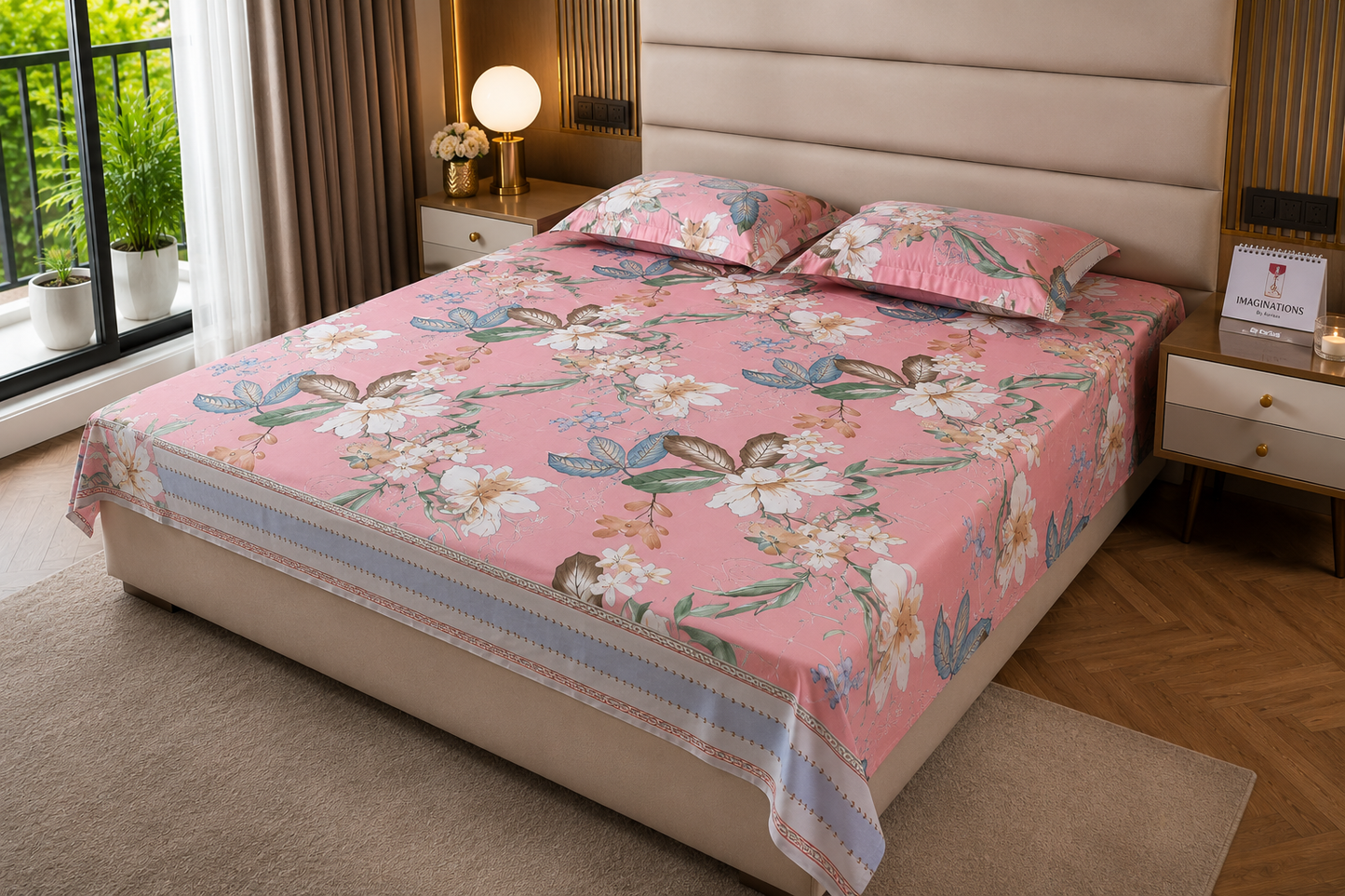Floral King Pure Cotton Bedsheet — Deep Pink