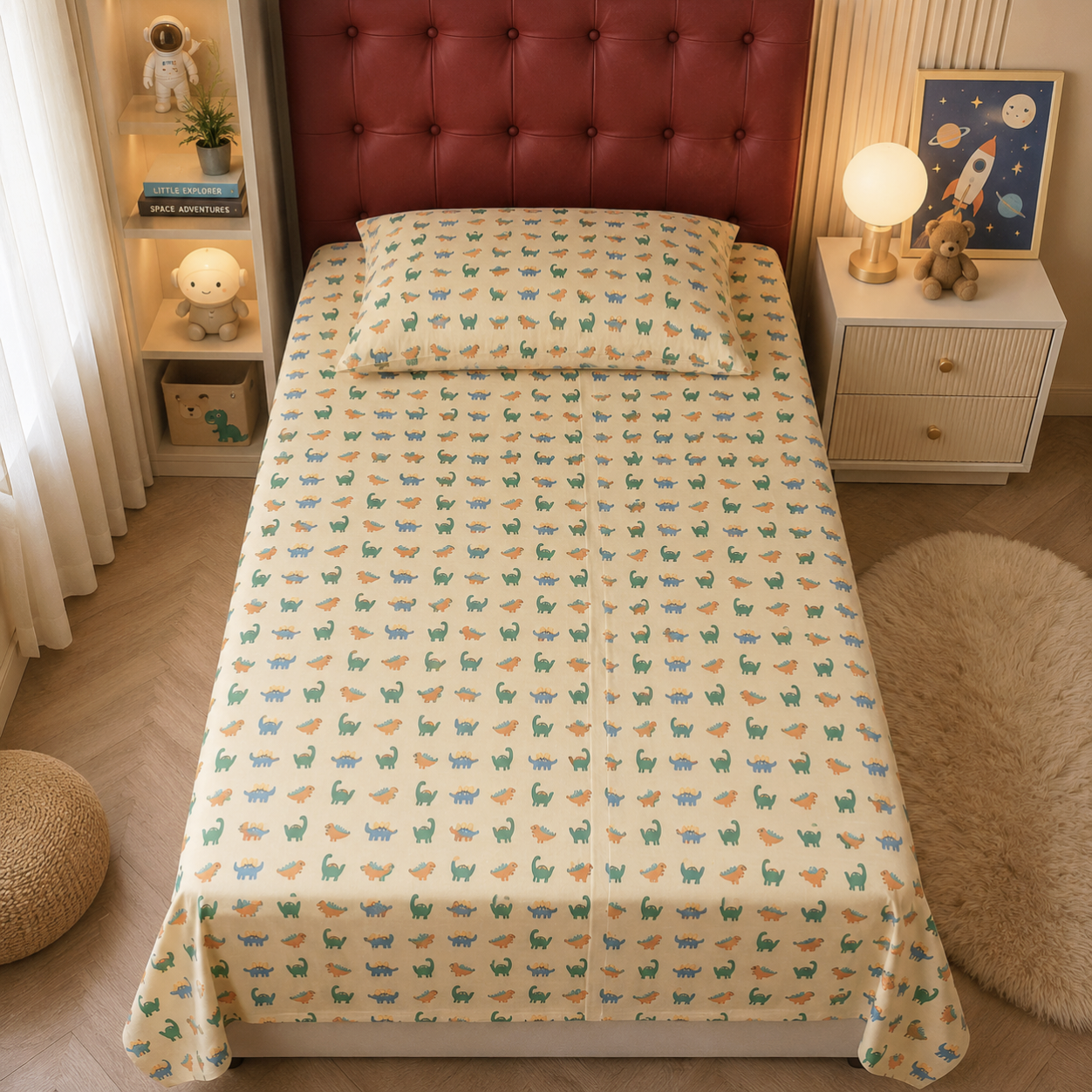 Kids Single Pure  Cotton Bedsheet — Baby Dinos