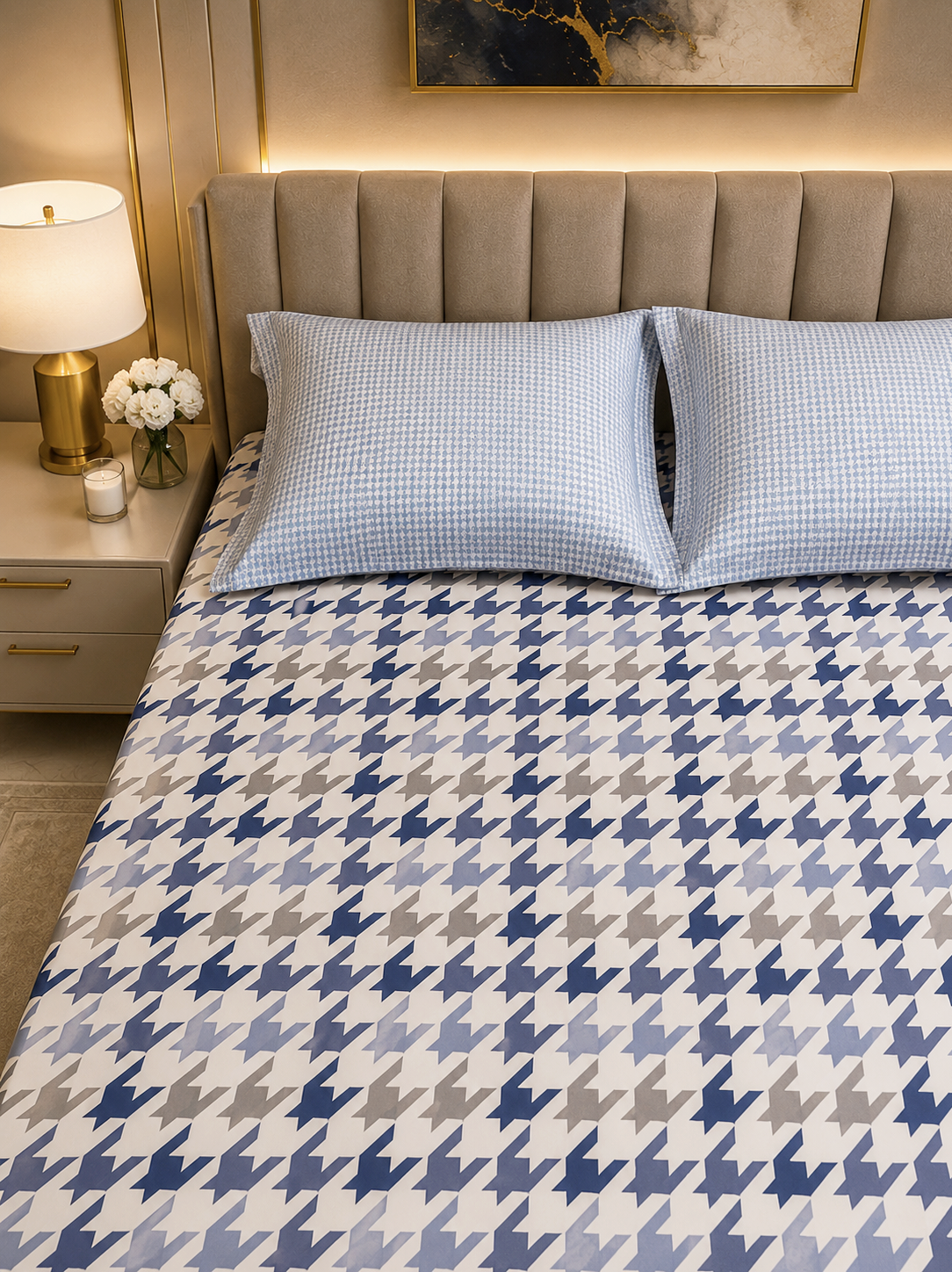 Geometric King Pure Cotton Bedsheet —Checkered