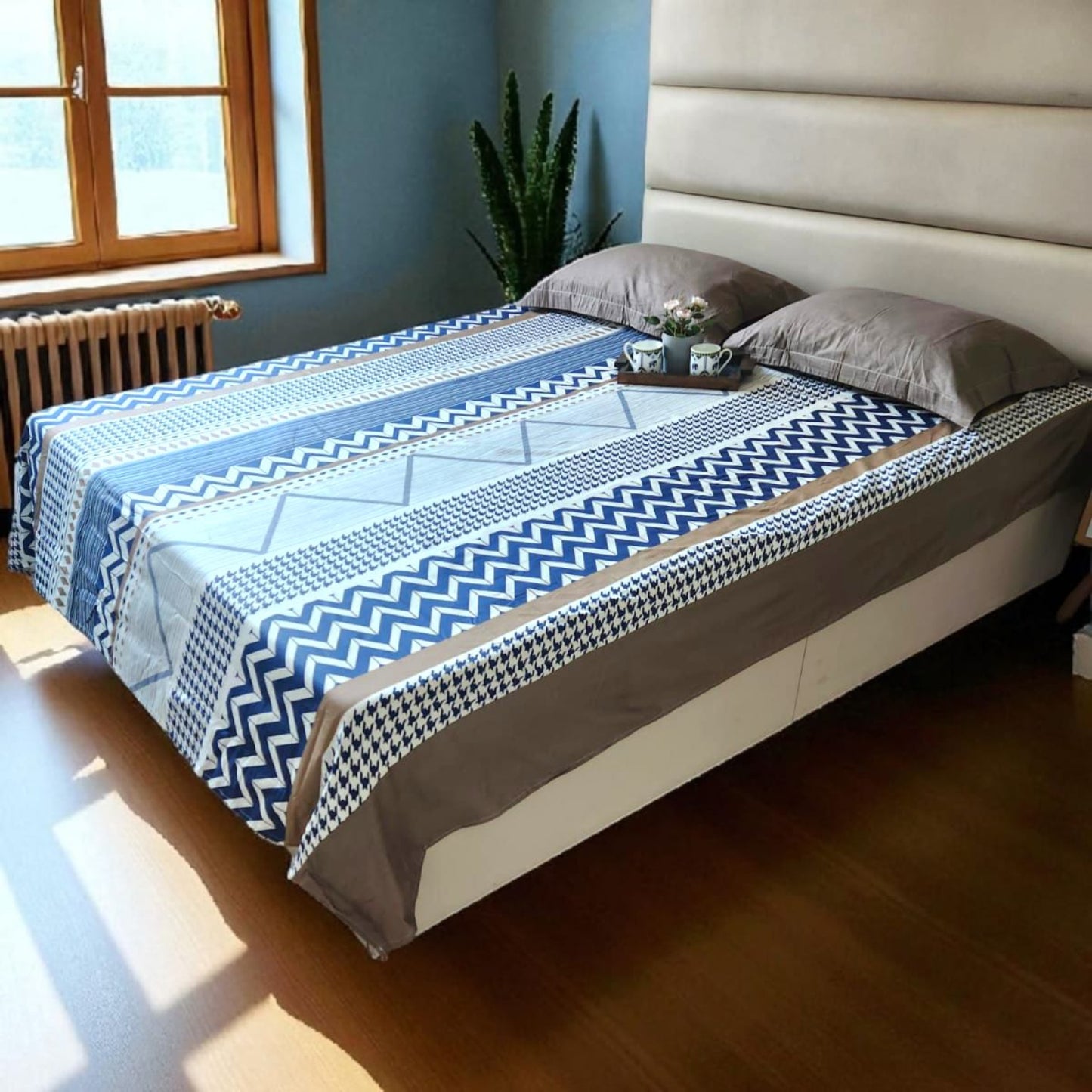 Geometric King Pure Cotton Bedsheet — Multicolour-M02