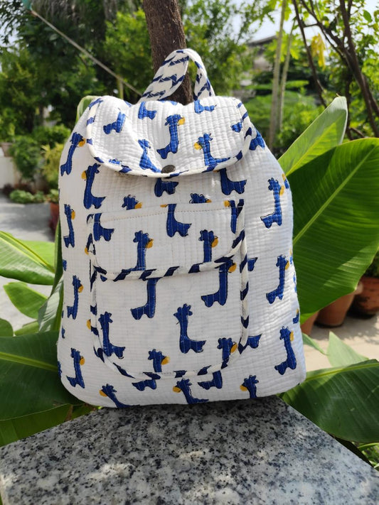 Giraffe Kids  Drawstring Backpack- White