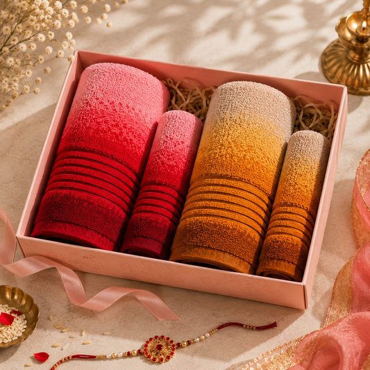 Bath Linen Jodi Hamper- Ombre Red & Ombre Yellow (2+2)