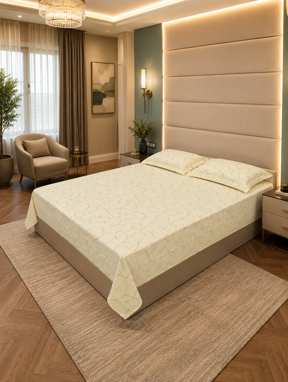 GeometricKing Pure Cotton Bedsheet — Pastel Yellow