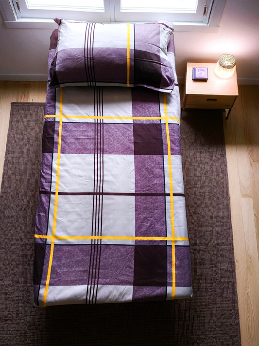 Geometric Single Glaze  Cotton Bedsheet — Purple Checks
