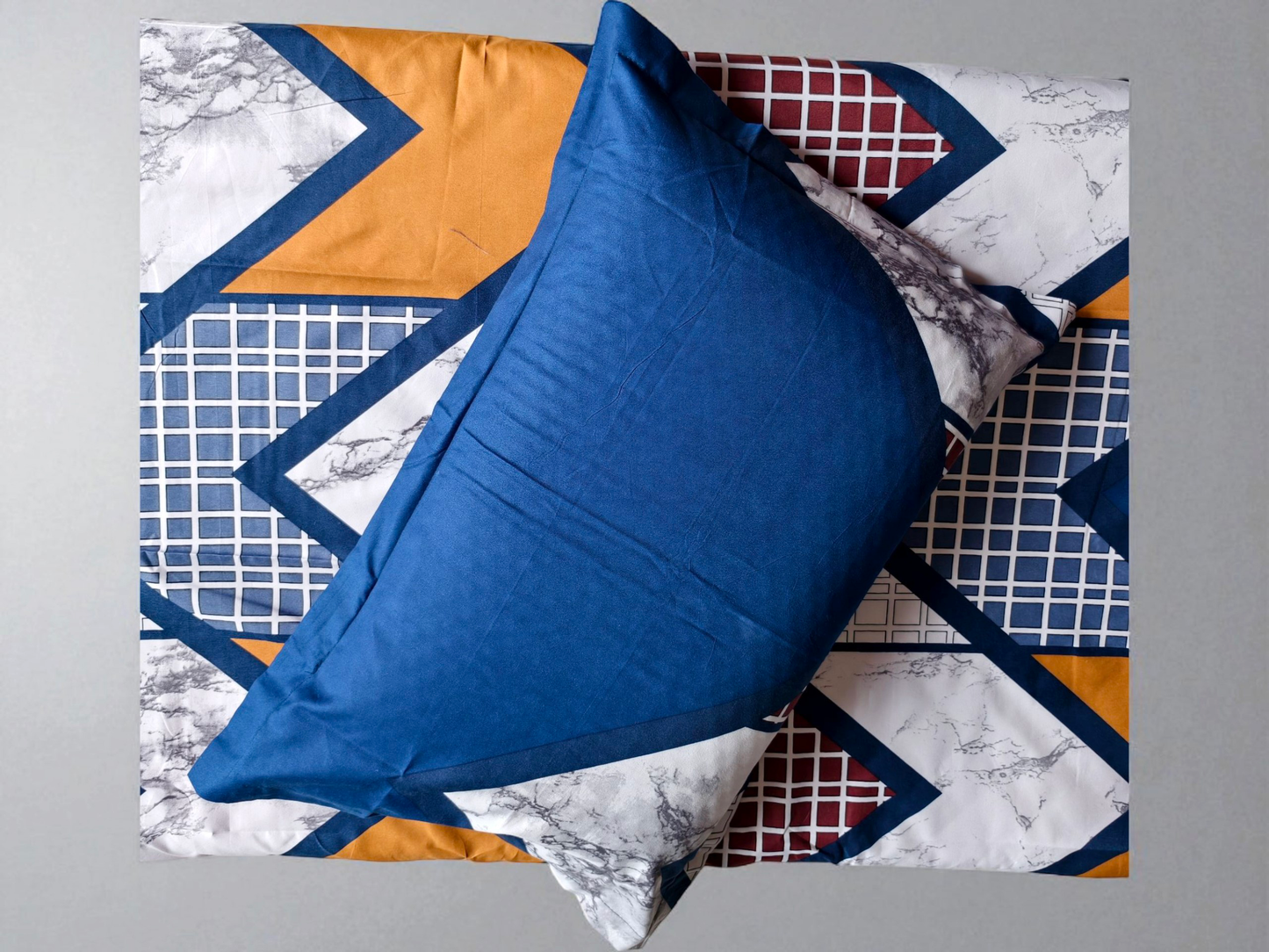 Geometric Single Glaze  Cotton Bedsheet — Deep Blue