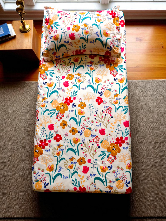 Floral Single Glaze  Cotton Bedsheet — Multicolour
