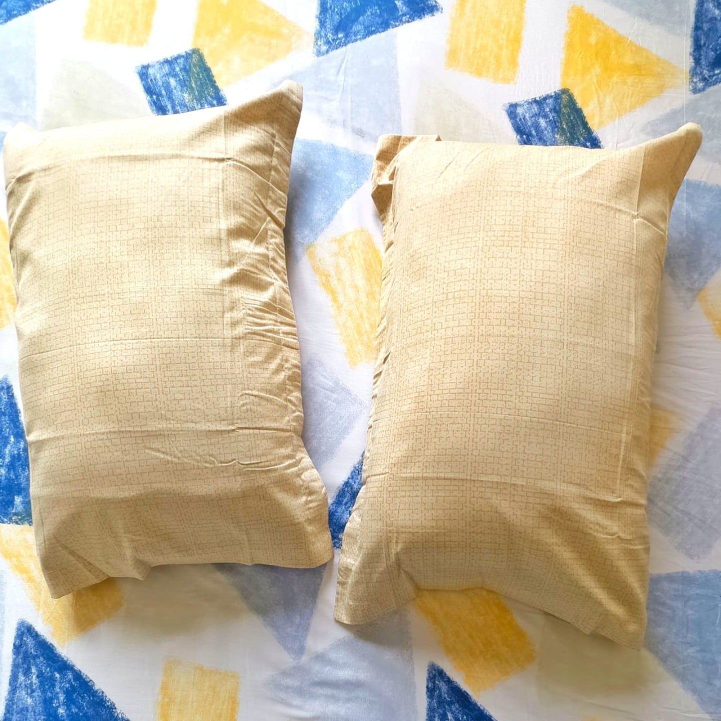 Geometric Queen Pure Cotton Bedsheet — Blue