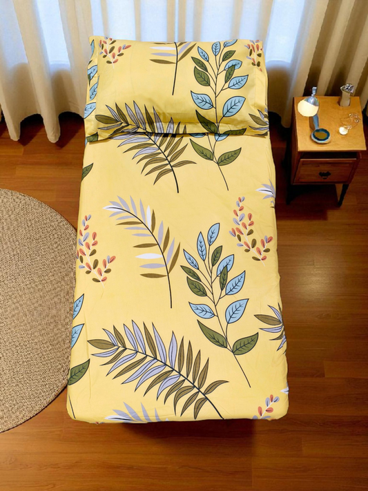 Floral Single Glaze  Cotton Bedsheet — Yellow