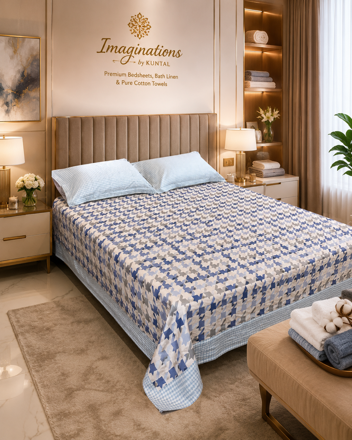 Geometric King Pure Cotton Bedsheet —Checkered