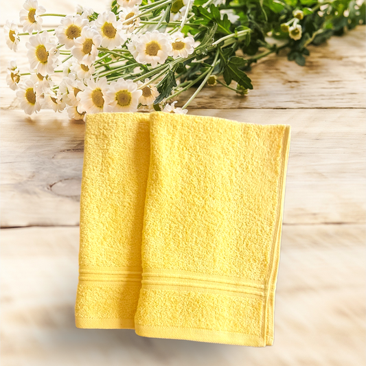 Premium Cotton Hand Towels- Yellow (Pair)