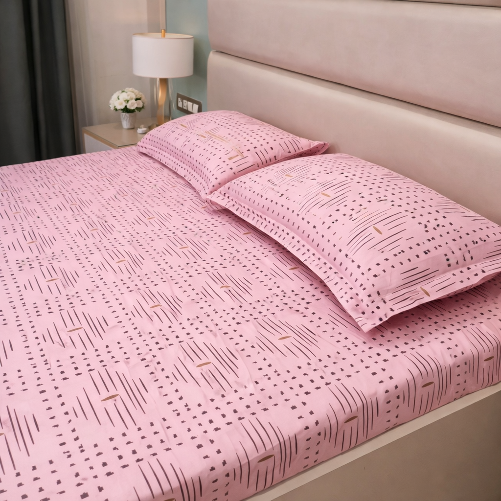 Geometric Queen Glaze  Cotton Bedsheet —Pink