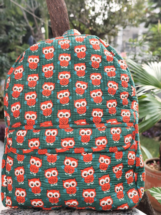 Owl Kids  Zip Backpack- Green