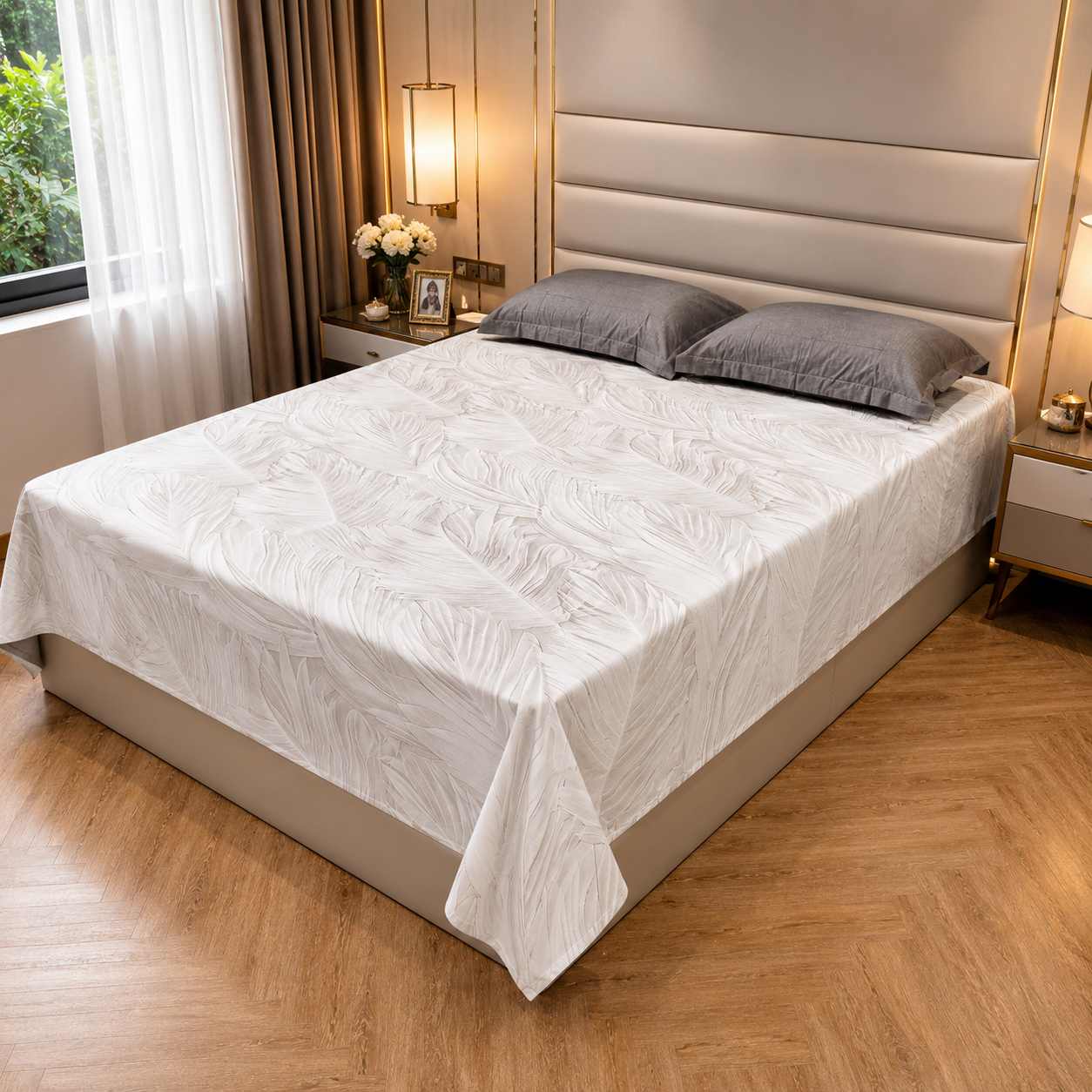 Geometric Queen Pure Cotton Bedsheet —Feather Print